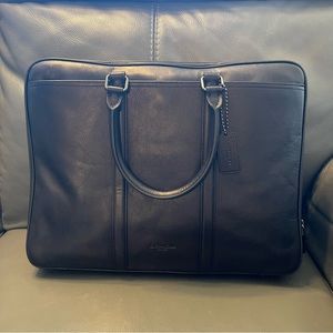 Coach Black Leather Briefcase Laptop Carrier NWT